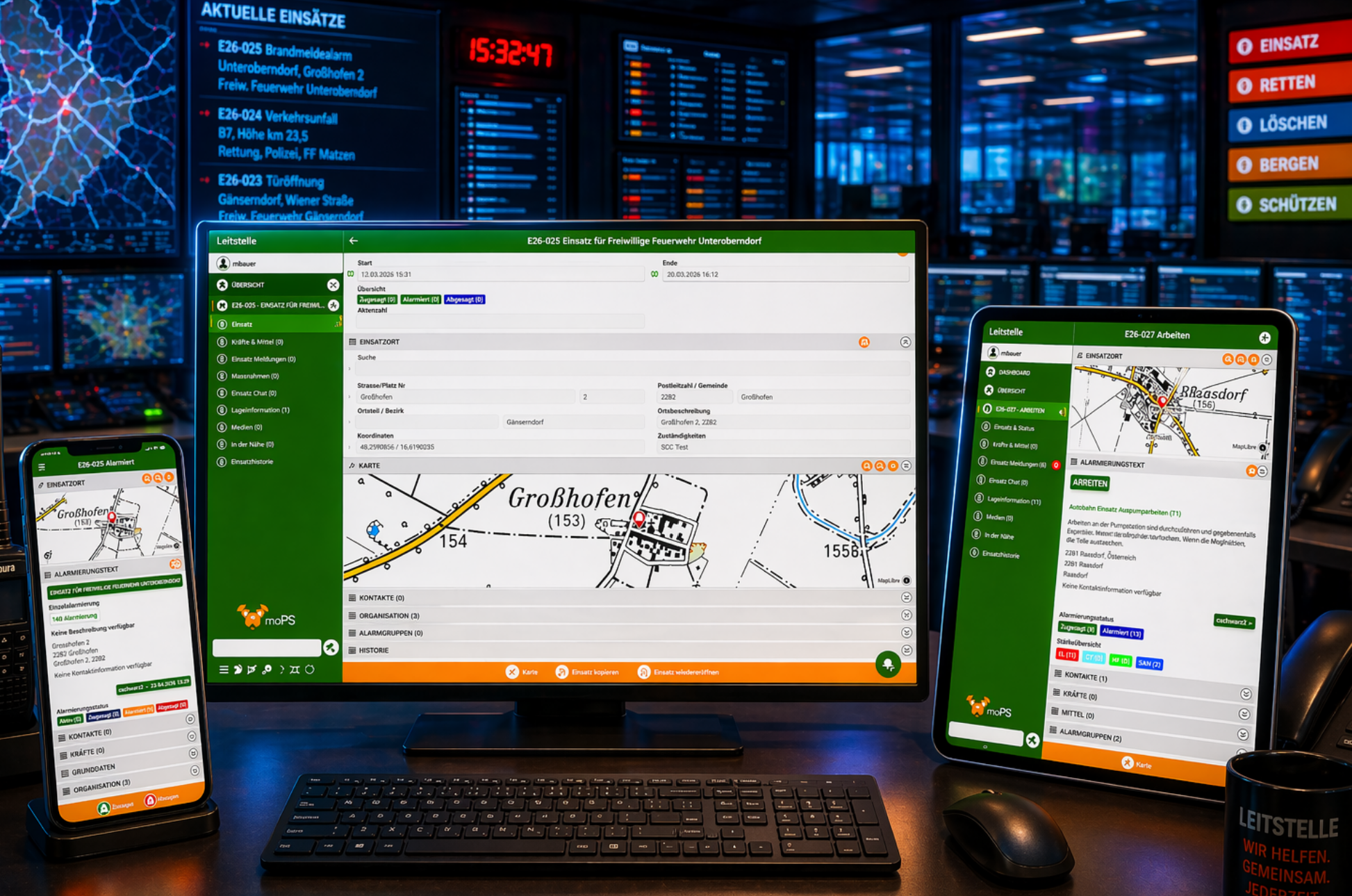 moPS CAD Suite auf Tablet und Leitstellenansicht